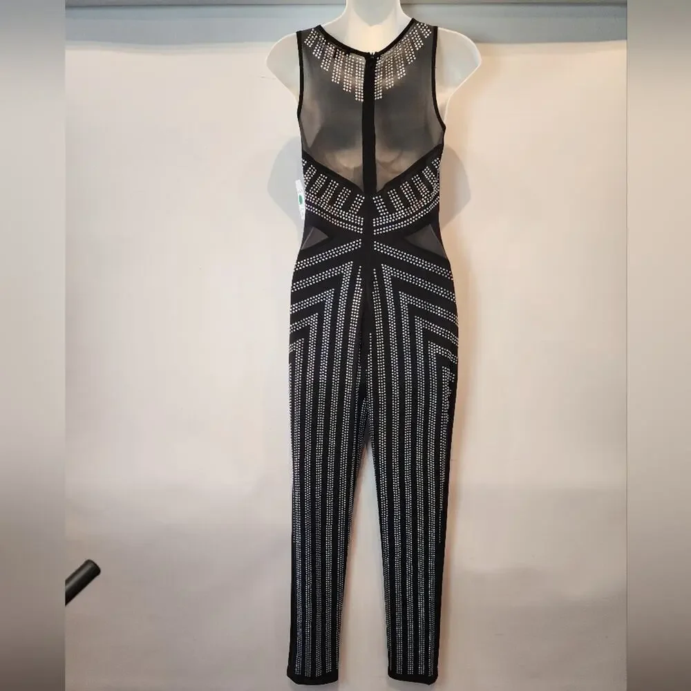 New‎ J. Our Rhinestone Jumpsuit Party Wedding Special Event Black Silver Size M